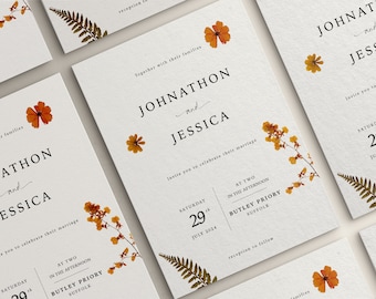 Pressed Flower Wedding Invitation: Floral Double Sided Stationery