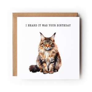 Carte d'anniversaire chat, carte drôle de chat, carte de voeux, carte d'anniversaire, carte pour amoureux des chats, carte pour elle, carte pour lui, chat Maine coon