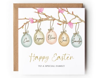 Personalised Easter Family Card, Special Family Card, Card with Names, Easter Egg Card, Personalised Easter, Card for Family at Easter.