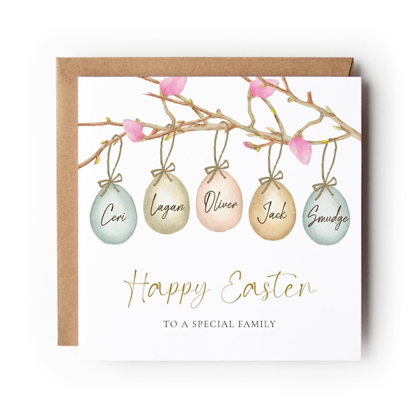 Personalised Easter Family Card, Special Family Card, Card with Names, Easter Egg Card, Personalised Easter, Card for Family at Easter.