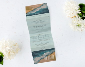 Beachcomber Concertina Wedding Invitation SAMPLE, Destination Wedding, Beach Wedding, Tri Fold Invite, Wedding Stationery, Wedding Invites