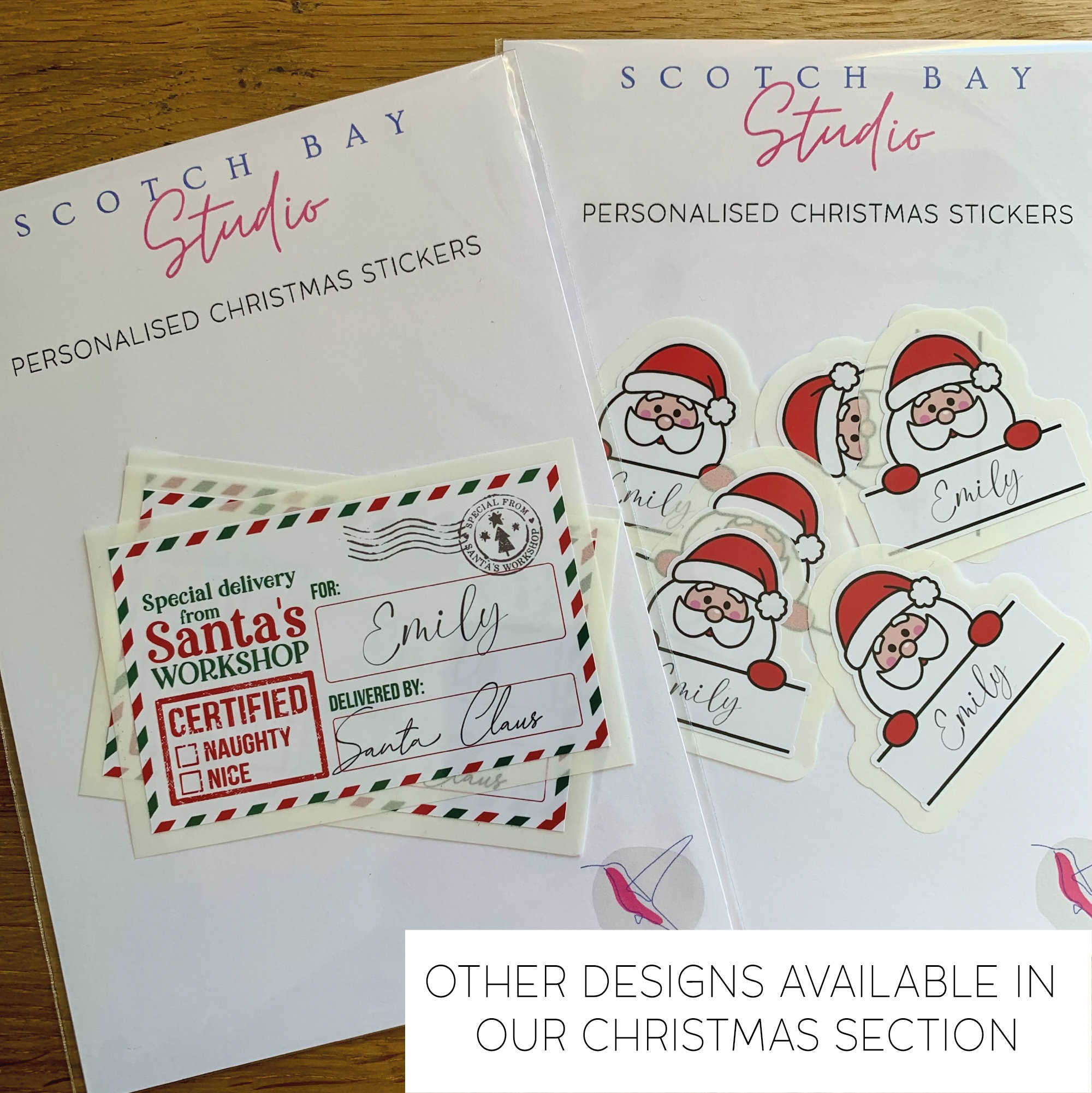 Personalised Santa Christmas Stickers with Any Name, Christmas Gift Wrapping, Stickers, Adhesive Gift Tags, Set Includes A Santa Claus And A Letter