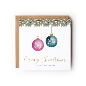Carte de Noël personnalisée, carte pour couple spécial, carte de Noël, carte de boules, cartes de Noël, carte de Noël de famille. Carte spéciale couple.