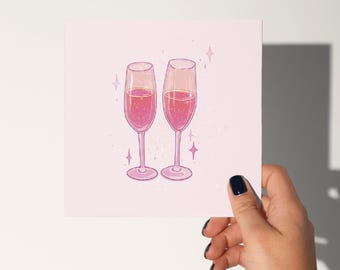 Pink Glases Christmas Card: Elegant Xmas Greeting Card