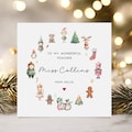 Teacher Christmas Card, Personalised Thank You Xmas, From Child, Festive Characters, Teacher Appreciation