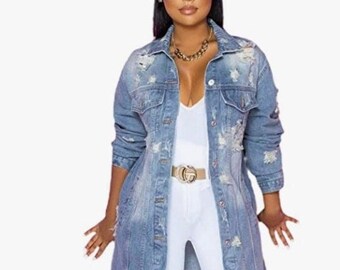 women's longer length denim jacket
