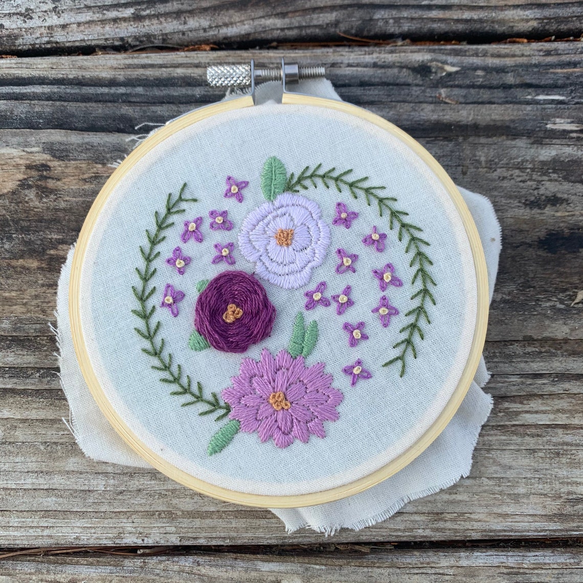 Purple Floral Finished Embroidered Hoop 4inch Wall Hanging Etsy