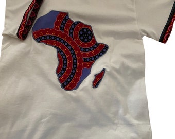 African Fabric Patch Tee | Unisex Africa Map Shirt