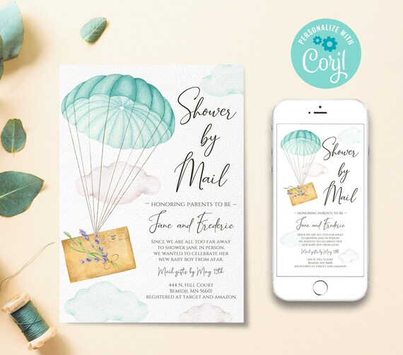 Virtual baby shower invitation by mail template long distance Etsy