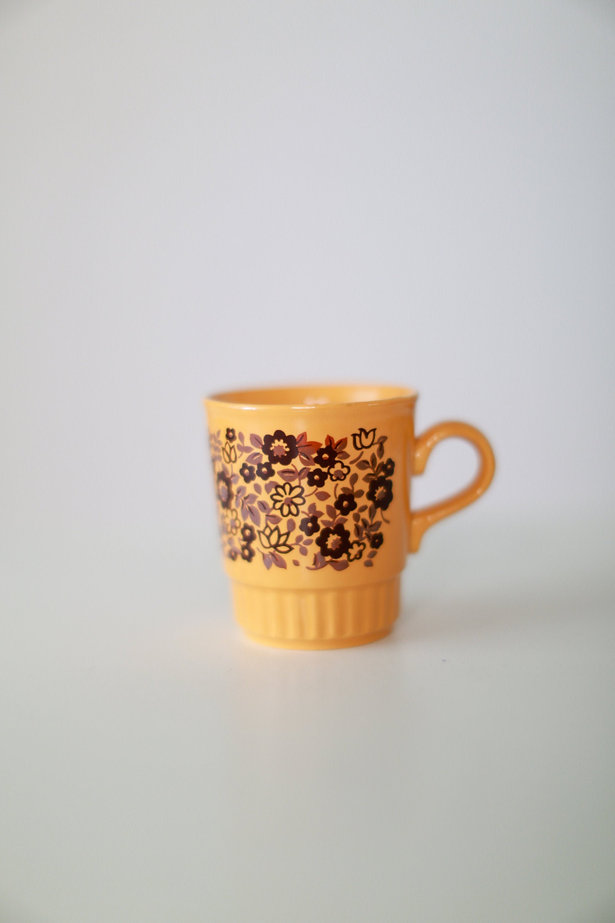 Vintage Coffee Mug Retro Flowers Mustard Yellow Made in Etsy