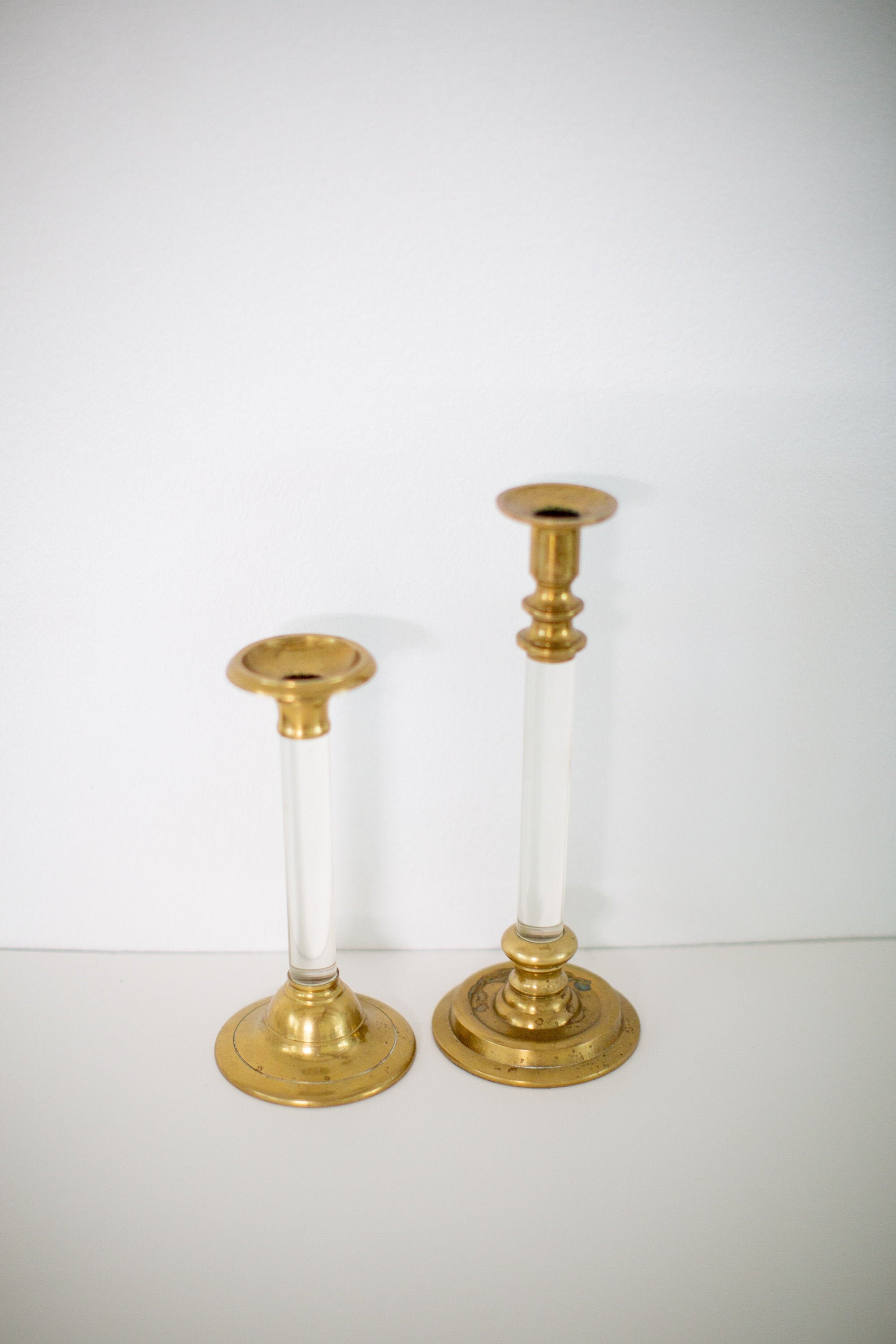 Vintage Brass and Lucite Candlesticks Set of 2 Etsy