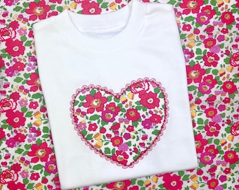 Children's Liberty LACE edge Heart T-Shirt | Liberty of London Valentines Tee