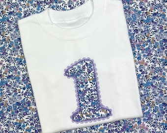 Children's Liberty LACE edge Birthday T-Shirt | Liberty of London Number T-Shirt | Personalised Birthday / Number T-Shirt