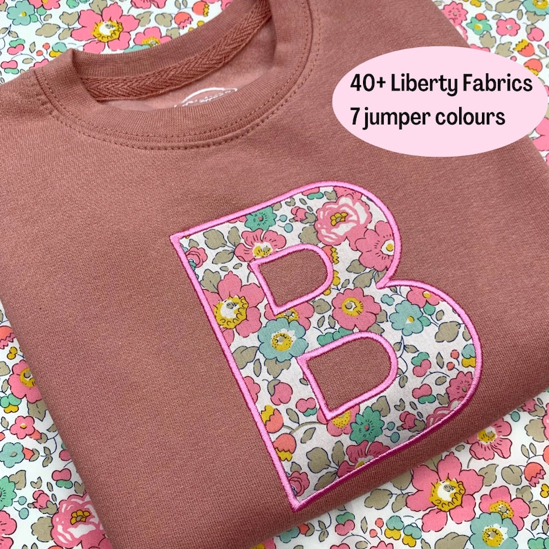 Children's Liberty of London Initial or Number Sweatshirt Personalised Birthday Jumper zdjęcie 1