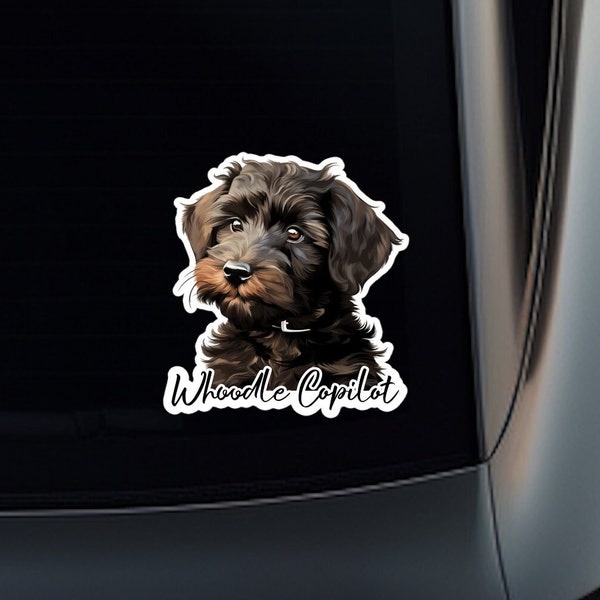 Whoodle Puppy Sticker Inscribed with Whoodle Copilot - Fun Car or Laptop Decoration