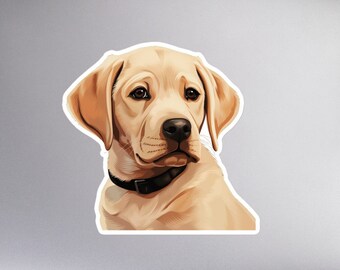 Yellow Labrador Puppy Sticker with an Adorable Blond Labrador Puppy portrait Bubble-free Sticker | Order more, save on shipping!
