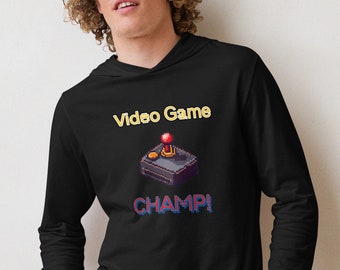 Camisa estilo 8bit Gaming de Vintage Gaming Fan 80, "¡Campeón de videojuegos!" inscrita es la camiseta de juego vintage perfecta, camiseta de manga larga con capucha