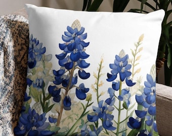 Texas Bluebonnet Pillow Home Decor Accent Piece Living Room Couch Accessory Wildflower Design State Flower Throw Cushion Rustic Chic Gift