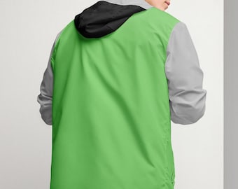 Lightweight Men Windbreaker Water Resistant Raincoat Jacket Green Polyester Breathable Mesh Athletic Outerwear Hooded Zip Black Silver Sport