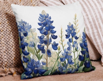 Funda de almohada premium con estampado de flor silvestre Bluebonnet de Texas / Funda de cojín decorativa con la flor estatal de Texas / Elija entre 3 tamaños / ¡Pida más y ahorre en gastos de envío!