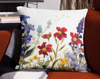 Texas Pressed Wildflower sierkussen | Kies uit 3 maten | TX Wildflower Bloemenmotief Decoratief Kussen | Lente Boho decor