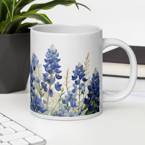 Wild Flowers Texas Bluebonnet Coffee Mug Makes the Perfect Texas Gift or Wildflowers Gift or any Flower Lover, White Coffee Mug