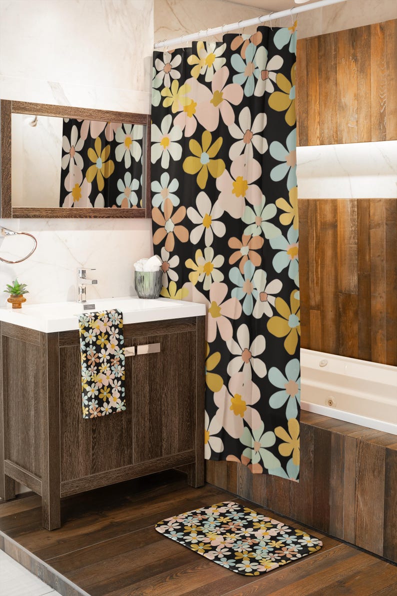Tenda da doccia per bagno, tessuto in poliestere resistente all'acqua, dimensioni standard, design elegante, accessorio decorativo, schermo moderno e durevole. immagine 6
