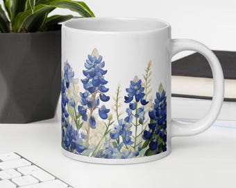 Taza de café Bluebonnet Buscador de ideas para regalos de Texas Juego de accesorios de cocina botánicos Diseño de taza floral de cerámica Portavasos de café con flores silvestres de Texas