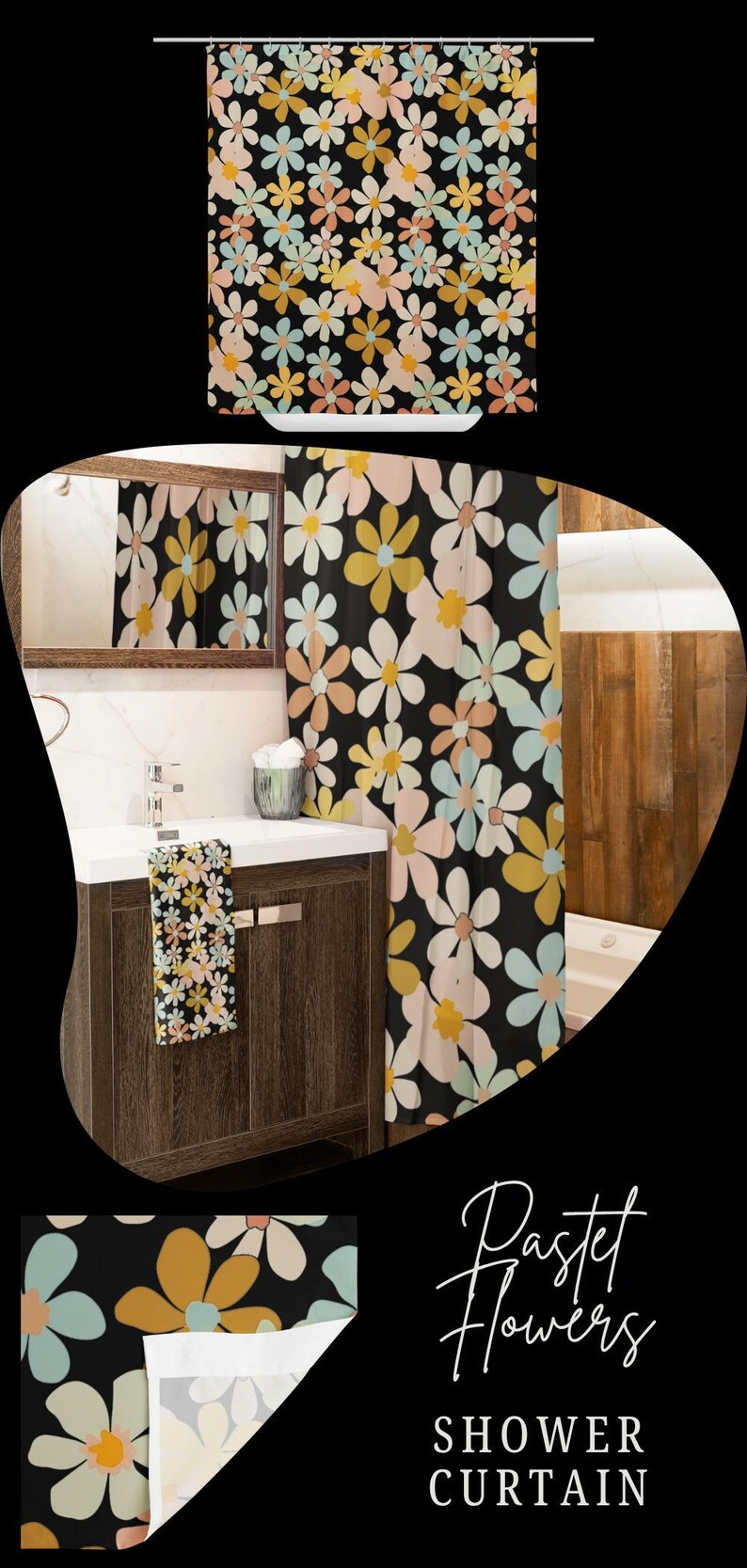 Tenda da doccia per bagno, tessuto in poliestere resistente all'acqua, dimensioni standard, design elegante, accessorio decorativo, schermo moderno e durevole. immagine 11