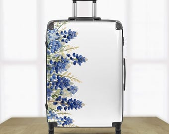 Hårt skal, bagage, spinnerhjul, rullande, hårdväska, design, Bluebonnet, resväska, säkert lås, väskskydd, semesterpackning