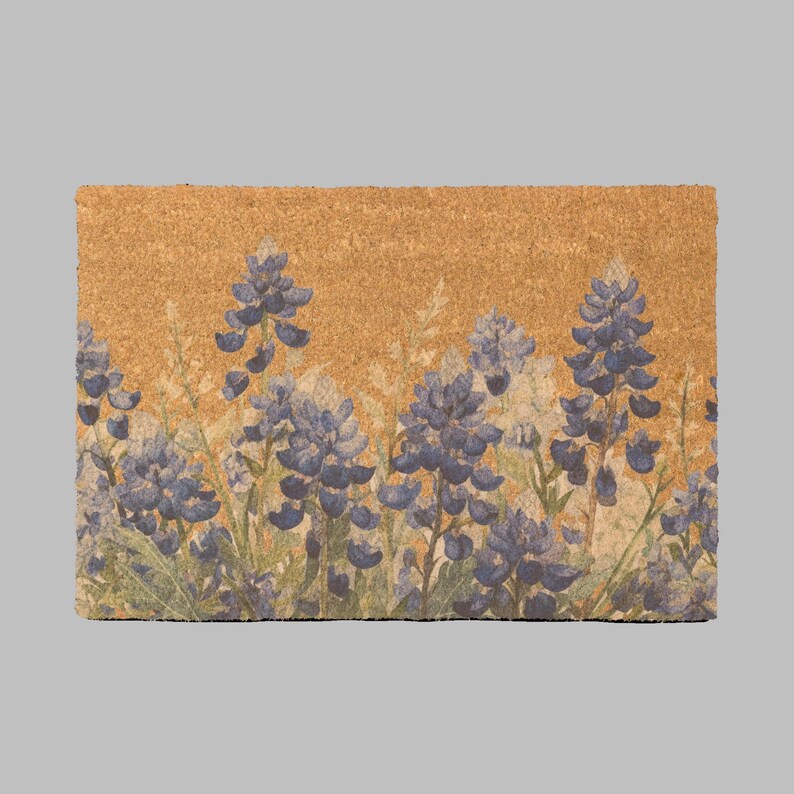 Rustic Home Decoration Bluebonnet Doormat Coir Material Construction Front Door Welcome Mat Natural Fiber Texture Entryway Solution Texas Style Design Pattern Dirt Removing Functionality Durable Outdoor Mat Covered Porch Use Beautiful