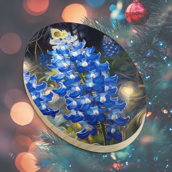 Lighted Blue Bluebonnet Christmas Ornament, Perfect gift for any Texas Lover & Nature Lover, Free Shipping, Wooden Christmas Ornamental