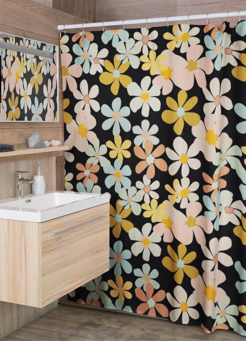 Tenda da doccia per bagno, tessuto in poliestere resistente all'acqua, dimensioni standard, design elegante, accessorio decorativo, schermo moderno e durevole. immagine 7