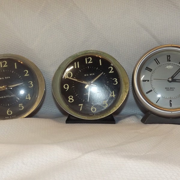 Vintage Westclox Big Ben Alarm Clock lot, 2 Made In USA, Lot Of 3