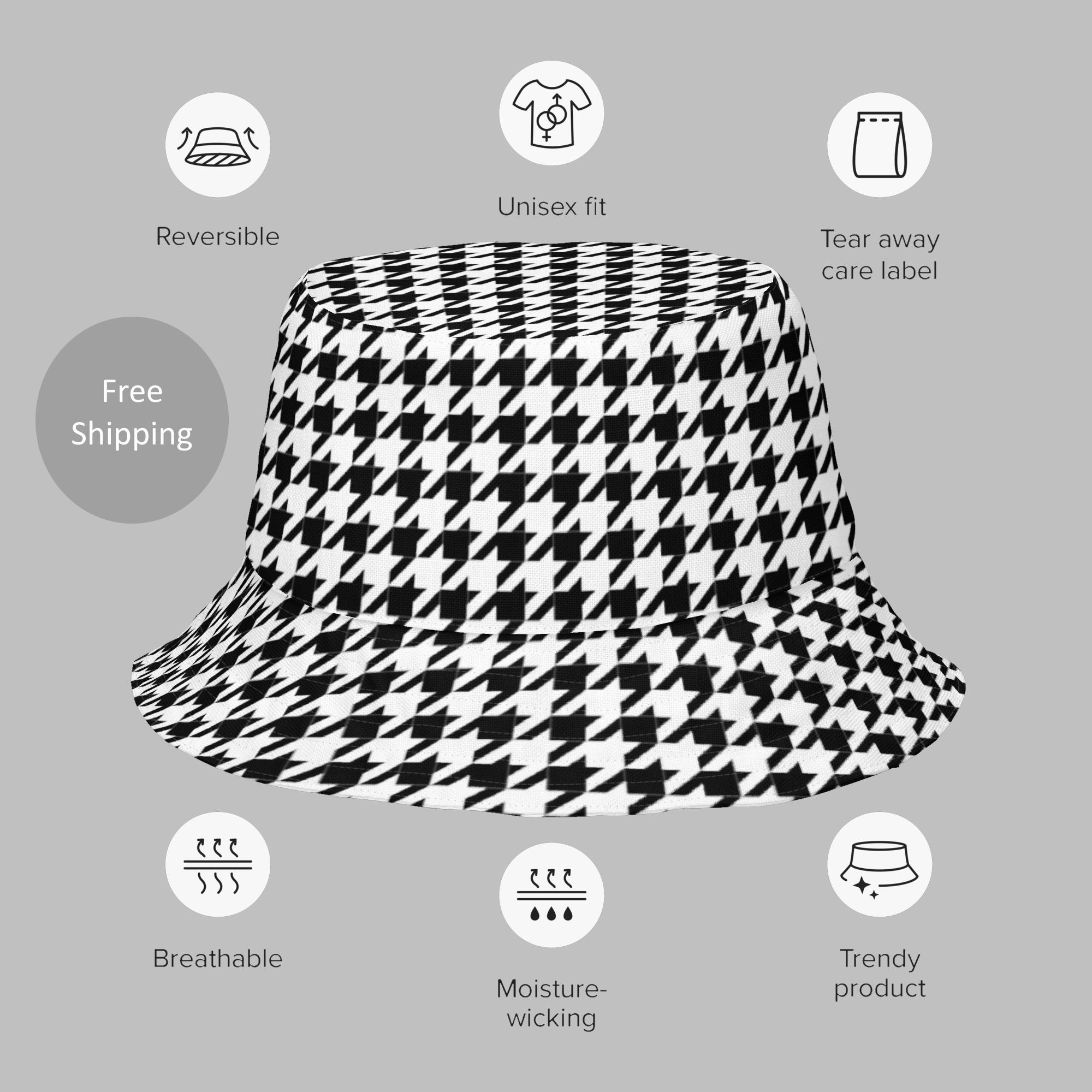 H&M Black Houndstooth-Patterned Bucket Hat Sz Small Leather Bucket Hat - Brown main image 3
