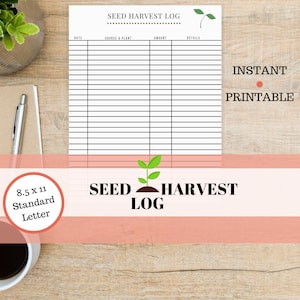 Garden Seed Harvest Collection Printable Log Sheet for Vegetable and Flower Seed Collection, Printable PDF, Garden Planning
