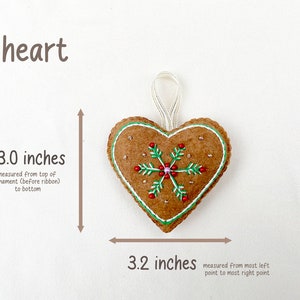 Gingerbread Cookies Felt Ornaments (Colored Version)|Holiday Christmas Decor Ornaments Heart