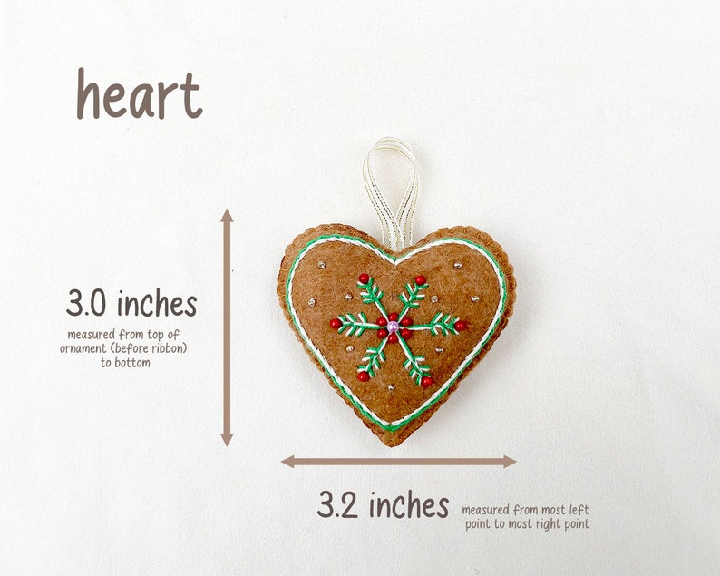 Gingerbread Cookies Felt Ornaments (Colored Version)|Holiday Christmas Decor Ornaments Heart