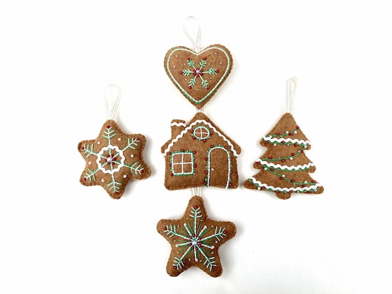 Gingerbread Cookies Felt Ornaments (Colored Version)|Holiday Christmas Decor Ornaments