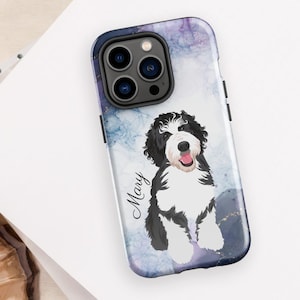Personalized Blue Marble Doodle Dog Phone Case: Impact-Resistant Dual-Layer