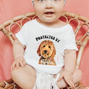 Goldendoodle baby shirt, protected by dog tee, personalized gifts, doodle mom shirt, personalized sibling, custom toddler shirt, dog mom