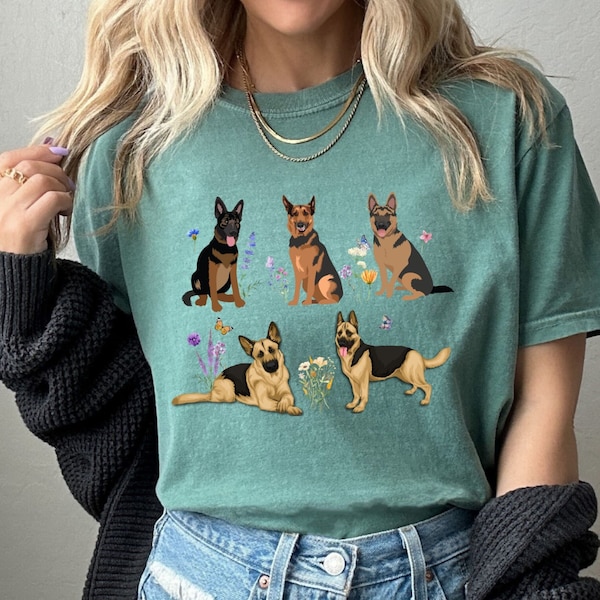 Cottage Core Schäferhund Shirt, Komfort Farben Schäferhund Geschenk, Schäferhund Mama Shirt, Hund Mama Shirt, Cottagecore Tshirt, Schäferhund Mama
