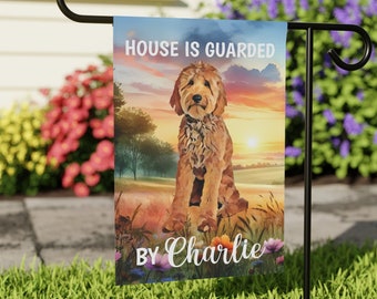 Personalized Goldendoodle Garden Flag: Summer Meadow House Banner