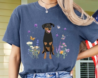 Cottagecore Doberman T-Shirt: Dog Mom Gift, Comfort Colors Tee