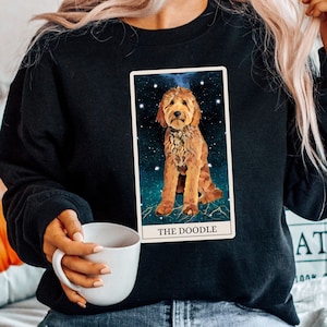 Sweat carte de tarot griffonnage doré, pull carte de tarot, pull mystique, chemise pour chien sorcière, Labradoodle, Bernedoodle, cadeaux Goldendoodle