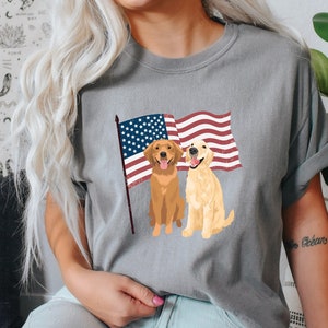 USA flag Golden retriever shirt, comfort colors tee, dog dad shirt, dog mom birthday gift, retriever gifts, cottagecore golden shirt