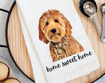 Paño de cocina Goldendoodle: Decoración de cocina "Hogar, dulce hogar"
