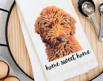 Paño de cocina Goldendoodle: Decoración de cocina "Hogar, dulce hogar"