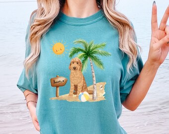 Beach Golden Doodle Comfort Colors T-Shirt: Summer Dog Tee