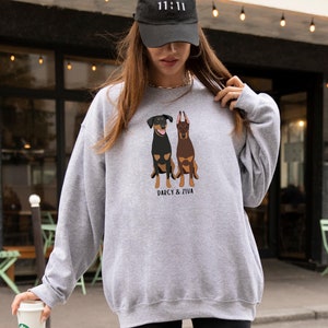 Name Doberman sweatshirt, brown doberman, doberman gifts, doberman dad shirt, natural ear doberman, dog christmas sweater, dog mom crewneck